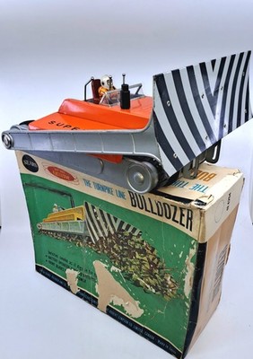 BANDAI SPACE TOY TIN BULLDOZER SMOKE NO NOMURA,YONEZAWA,ROBOT,COMPLETE,VIDEO.!