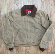 Vintage 90's Carhartt JQ606 Boys Detroit Duck Canvas Red Lined Jacket USA 14Y