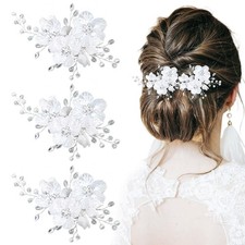 3 PCS Pearl Flower Wedding Hair Clip Rhinestone Bridal Hair Clips Bridal Crystal