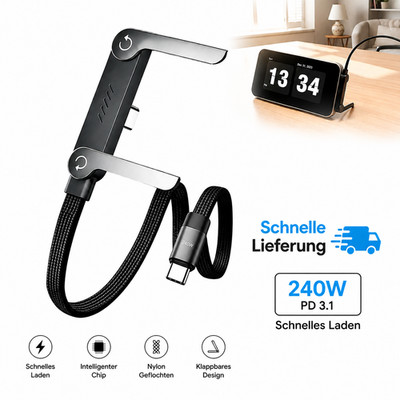 240W USB-C Schnellladekabel mit Klappständer   Faltbares Ladekabel mit Handyhalt