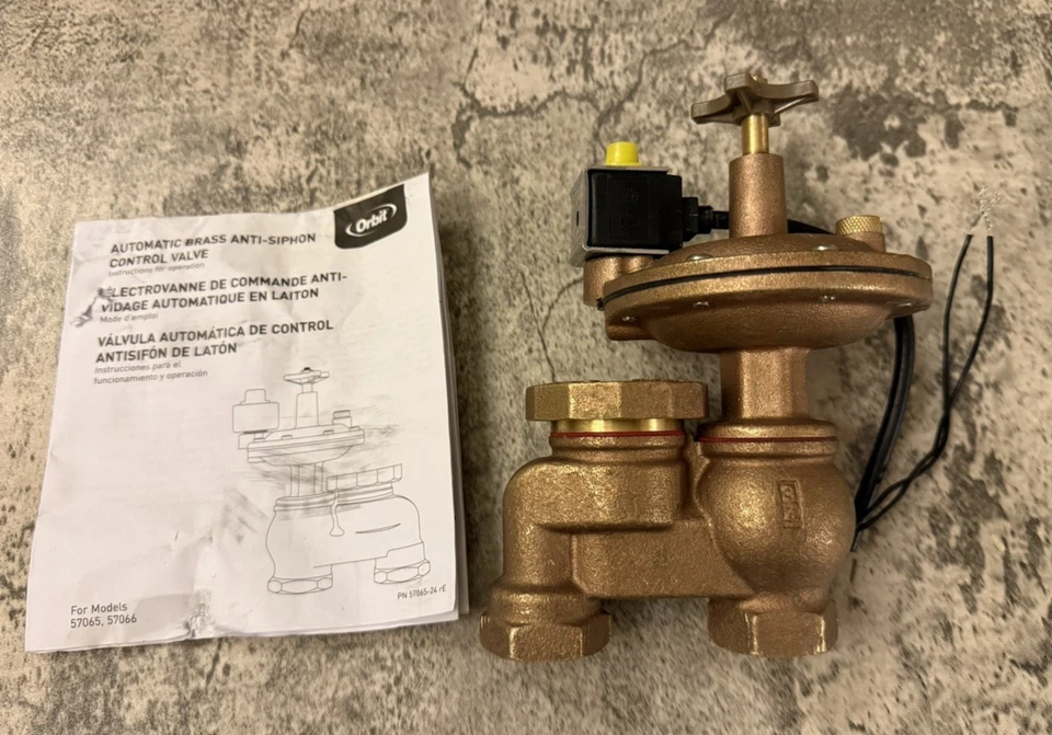 Válvula antisifón automática de latón Orbit 57065 3/4 pulgadas FPT con control de flujo Foto 3 de 4