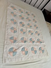 Vintage Quilted Handmade Baby Crib Blanket Lap Throw 53.5 x37 Boy Girl Circles