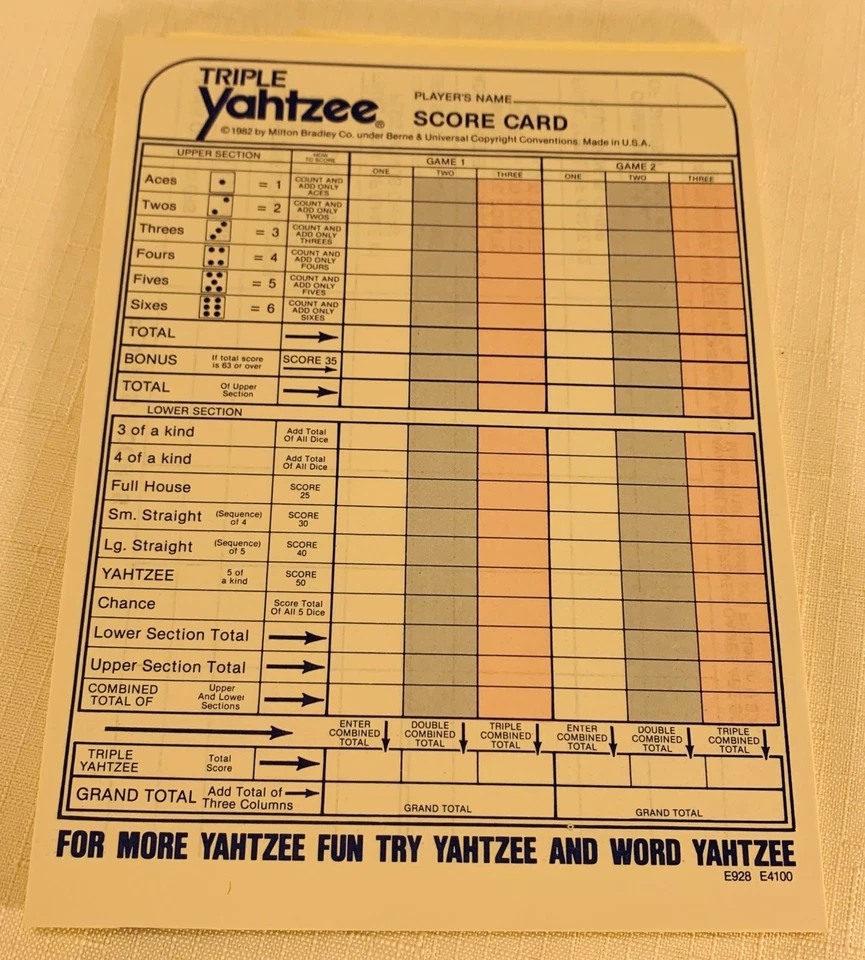 1991 Triple Yahtzee Game by Milton Bradley Complete in Very Good Cond FREE SHIP - Image 3 of 4