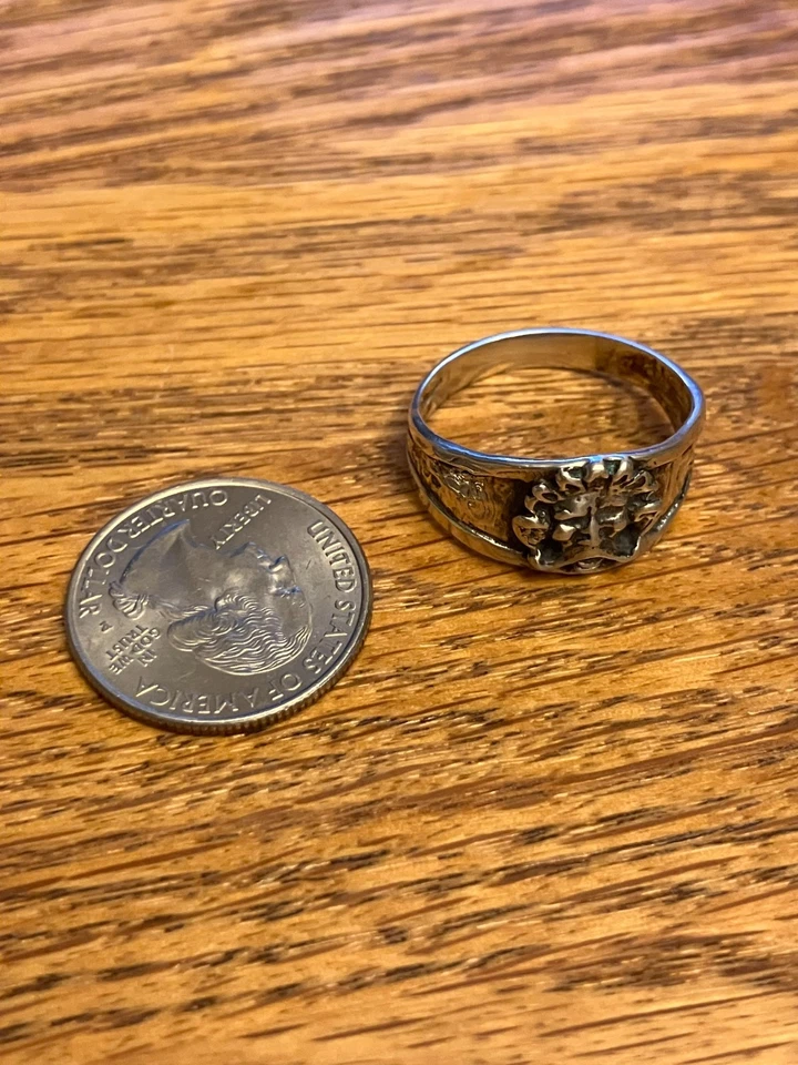 Anillo banda cigarro fundido a mano 800 italiano vintage para hombre sello Green Man Foto 2 de 4