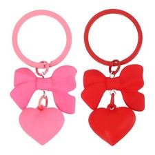 2 Pcs Cute Bow Heart Keychain for Women for Handbag, Rose Red/Red