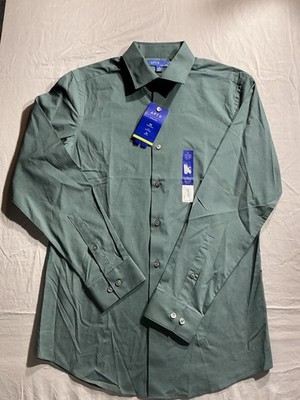 APT. 9 Slim Fit Men's Dress Shirt Green Check Long Sleeve Size S 14-14.5 32/33