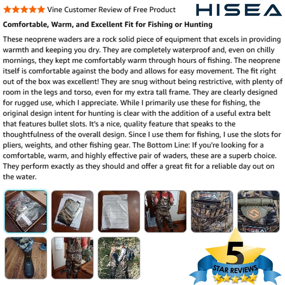 HISEA Men's Hunting Chest Waders w/Lighting 1400G Insulated Boots Fishing Waders - Image 3 of 4