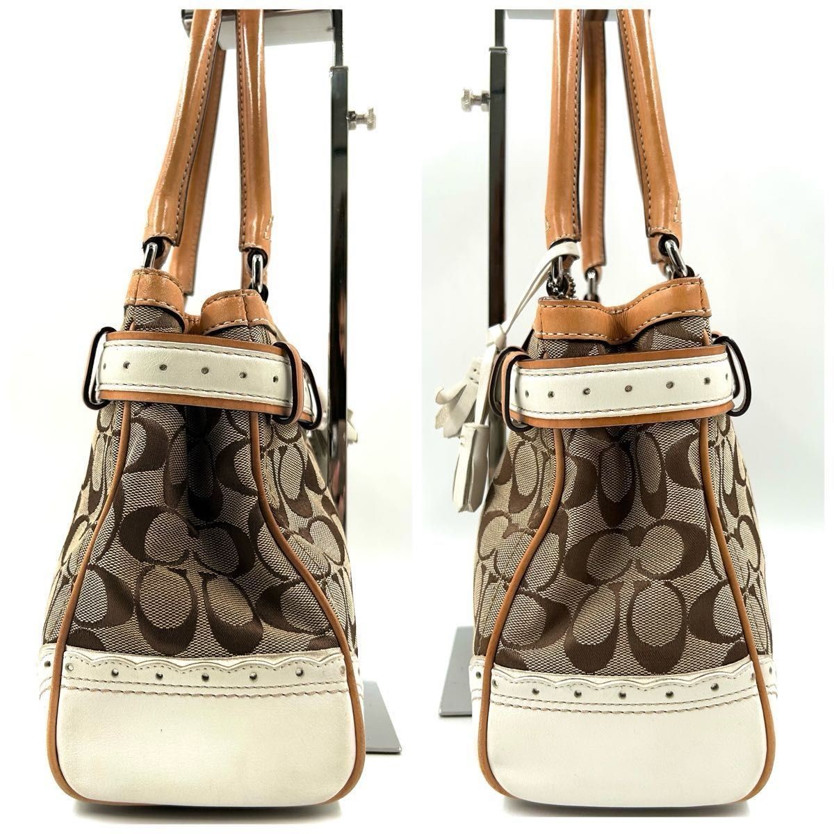 Item Title:COACH Signature Belt Handbag Camel Canvas Leather Shoulder Bag thumbnail 4