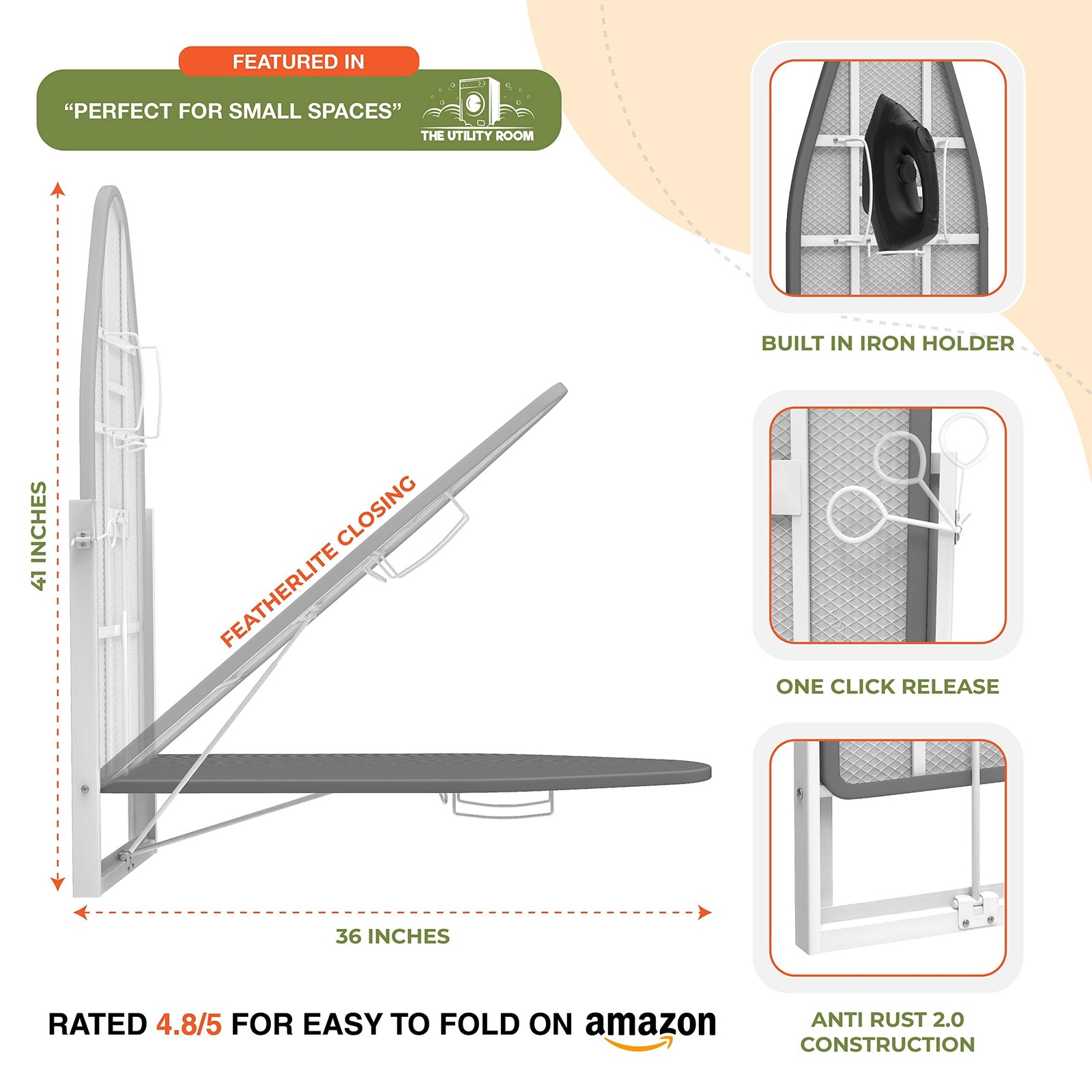 Wall Mounted Ironing Board with Iron Holder, 36.2" X 12.2" Compact Mount Fold do