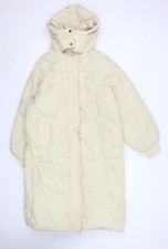 Dianyige Womens Ivory Long Puffer Coat Hooded L