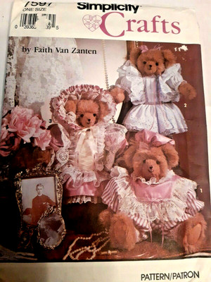 Simplicity 7597 Plush Bear Outfits Dress Crafts Sewing Pattern UC FF Zanten Toy