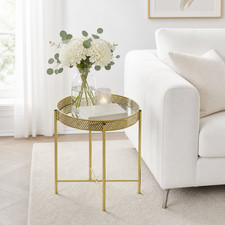 Gold Round Coffee Table with detachable Mirror TraySide Table Nightstand