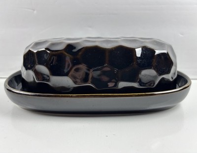 Sango 4711 Butter Dish Continental Black Ceramic 2 Piece