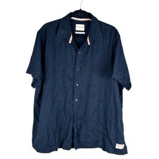 Scotch  Soda Men's Navy Blue Linen Blend Button Down Short Sleeve Shirt Size XL