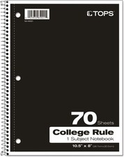 Oxford Spiral Notebook, 1-Subject, College Ruled Paper, 70 Sheets, Color May Var