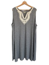 MAX STUDIO Shift Dress 3X Striped Lace Crochet Sleeveless Beach Boho Coastal NWT