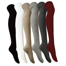 Women Striped Thigh High Socks Over Knee Warm Wool Stockings Winter Leg Warmers