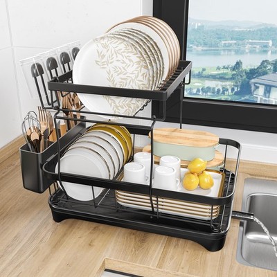 Dish Drying Rack, 2-Tier Large Dish Drying Rack for Kitchen Counter   Space Savi