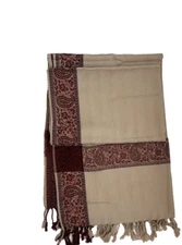 Beige Super Soft KASHMIRI EMBROIDERY BORDER DAUR SHAWL 100% CASHMERE PASHMINA