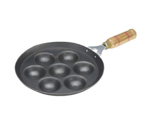 Iron Appam Pan Paniyaram Patra Mini Pancake Ball Puff Wooden Handle Heavy Duty - Picture 2 of 8