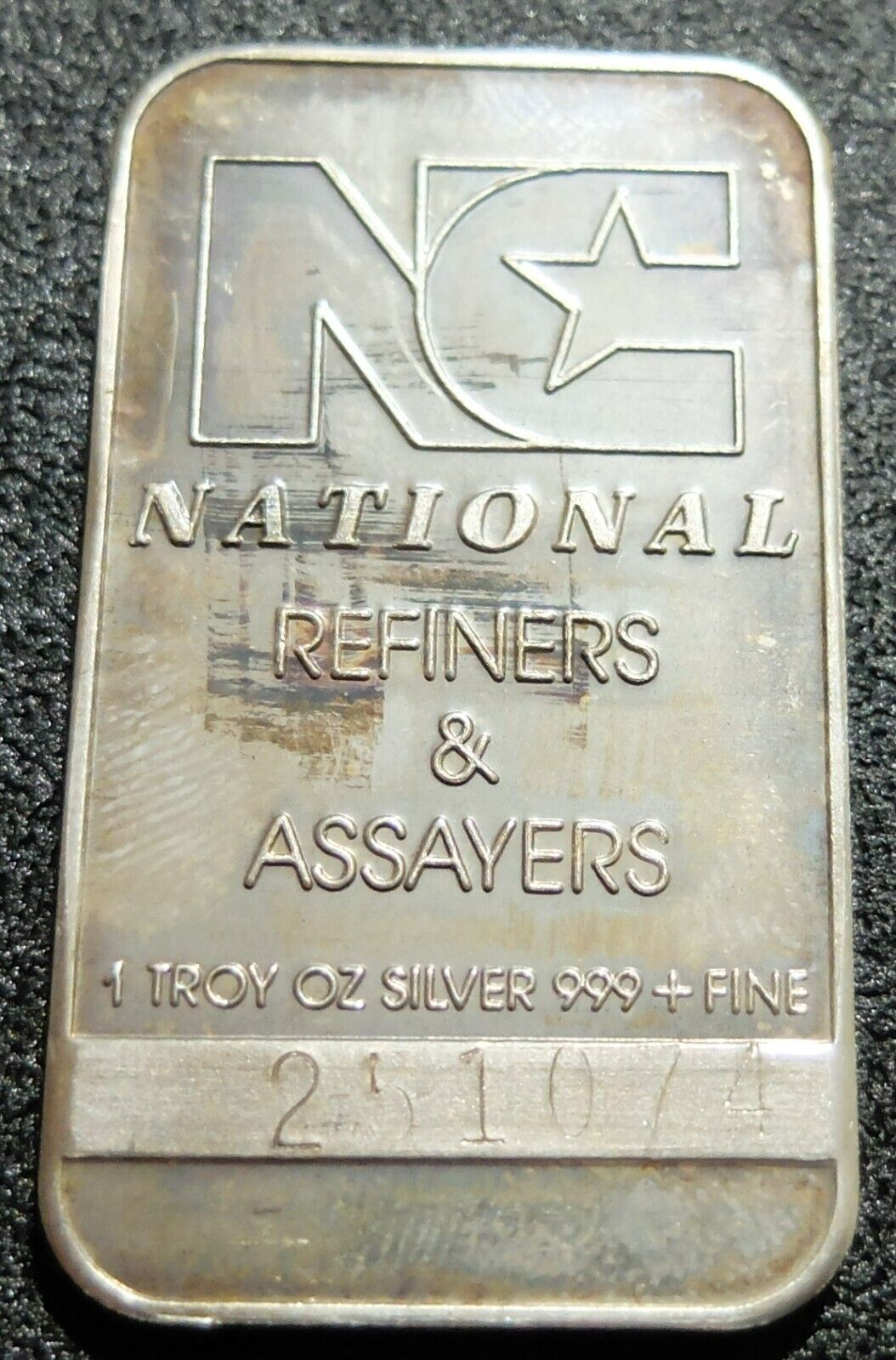 VINTAGE NATIONAL 1oz FINE .999+ SILVER BAR, GREAT CONDITION, LOT#74