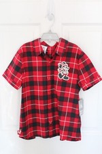 NWT Disney Store Santa Mickey Girls Red Plaid Button Shirt - Size M  MSRP 39.99