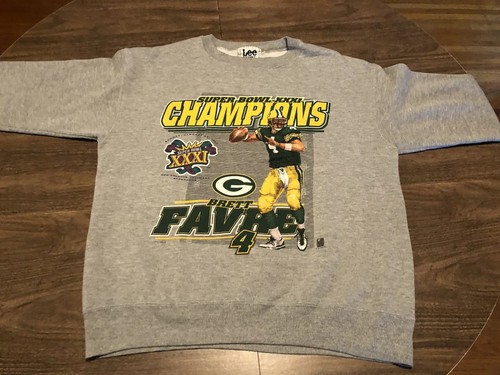Vintage Bret Farve Green Bay Packets NFL Super Bowl Medium Gray Sweatshirt - Picture 2 of 10