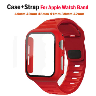 Silicone Strap+Case For Apple Watch Band 44mm 40mm 45mm