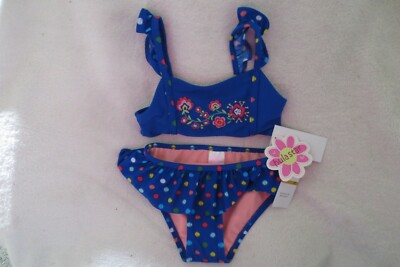 Hula Star Girl Toddler Swim Set pieces Size 3T Blue Polka Dot