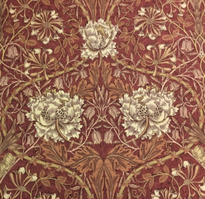 WILLIAM MORRIS VORHANGSTOFF ''GEISSBLATT & TULPE'' 3 M ZIEGEL/RUSSET - LEINENMIX