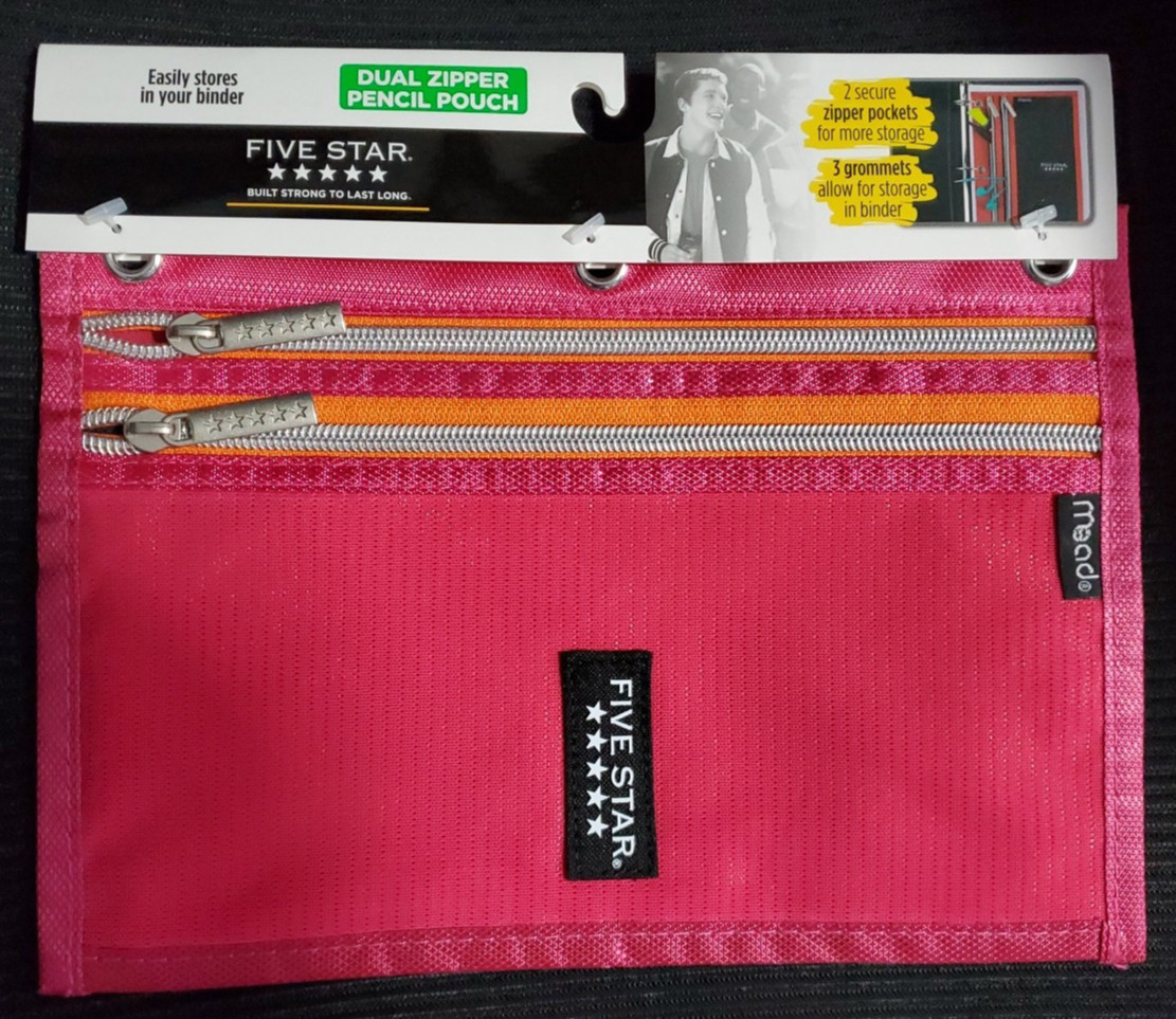 Mead Five Star Dual Zipper 3 Ring Binder Pencil Pouch School Supplies NEW