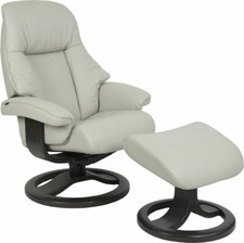Fjords Alfa Small Recliner Chair and Ottoman AL Shadow Grey Leather Lounger