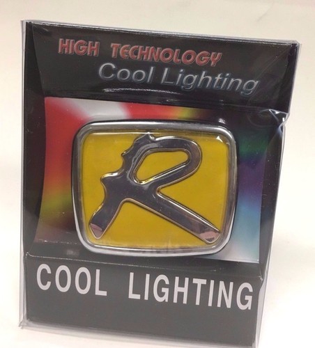 1 PIECE 3" DIAGONAL YELLOW " R " EMBLEM BADGE WITH LIGHT JDM TYPE R A LOGO - Picture 3 of 4