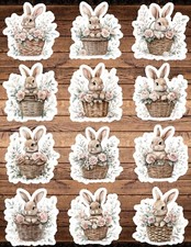 Bunny in Flower Basket Die Cut Vinyl Stickers Scrapbooking Laptop Waterbottle