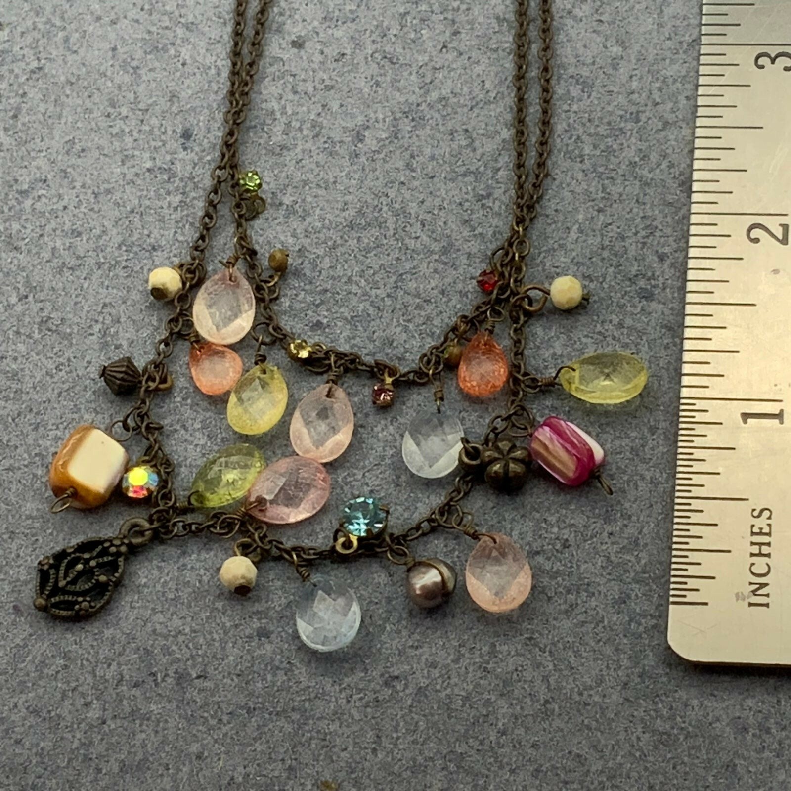 Multicolor Dangle Double Necklace Bronze Filagree… - image 4