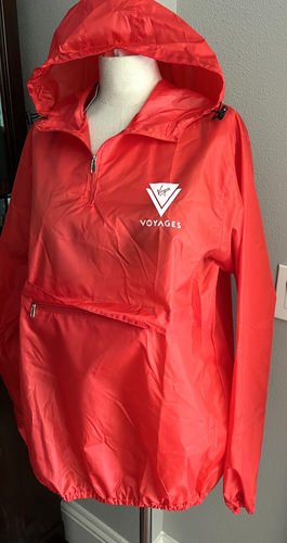 Neu mit Etikett Virgin Voyages LOGO Faltjacke Kapuze Windbreaker rot M 44" Brusttasche - Bild 7 von 13