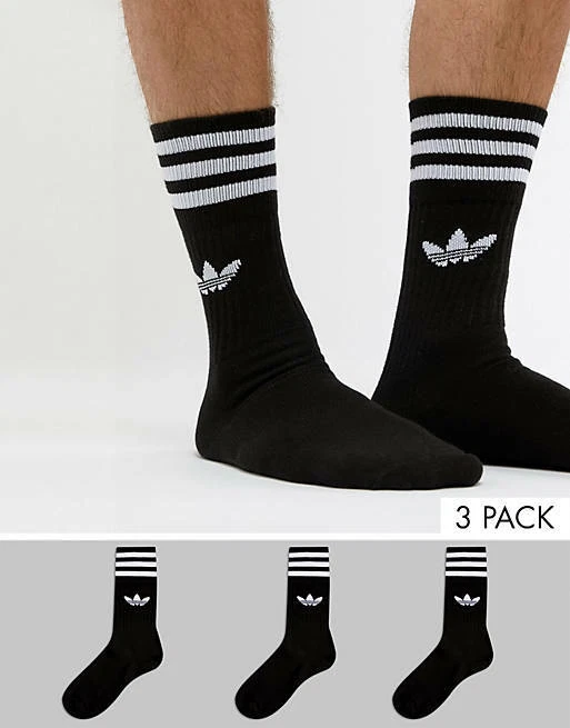 Adidas Originals Solid Crew Sport Socks Primegreen 3 Pack Black UK Size 2.5 11