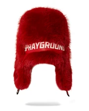 SPRAYGROUND SKY HIGH SEEKERS ARCTIC RED BIG FUR AVIATOR TRAPPER HAT HW407