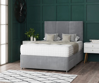 GREY DIVAN BED SET WITH MEMORY FOAM MATTRESS AND HEADBOARD 4FT6 Double 5FT King