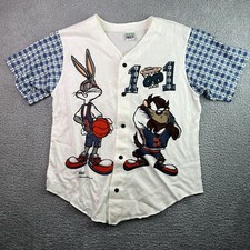 Bugs Bunny Taz Warner Bros Freeze Mens Vintage Button Up Shirt White 1994 XL