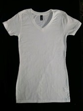 New Women's Short Sleeve V-Neck T-Shirt White 100 Cotton Sizes XS, S or L