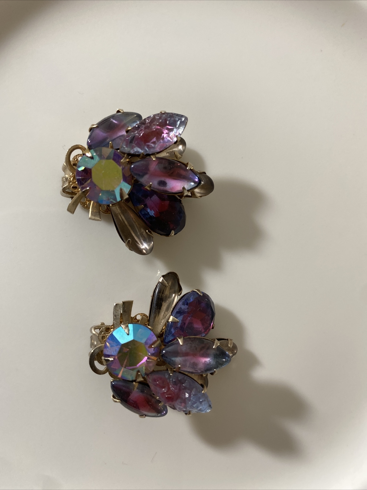 Purple moon rock pink purple stone AB rhinestone earrings | eBay