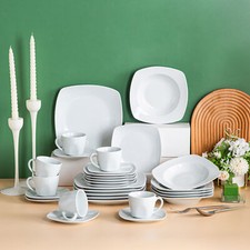 MALACASA, Series Elisa, 50-Piece Porcelain Dinnerware Set, White