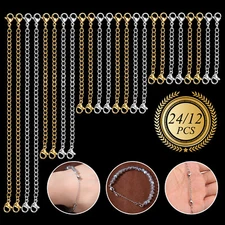 12/24X Stainless Steel Necklace Jewelry Bracelet Extender Chain Set Lobster lock
