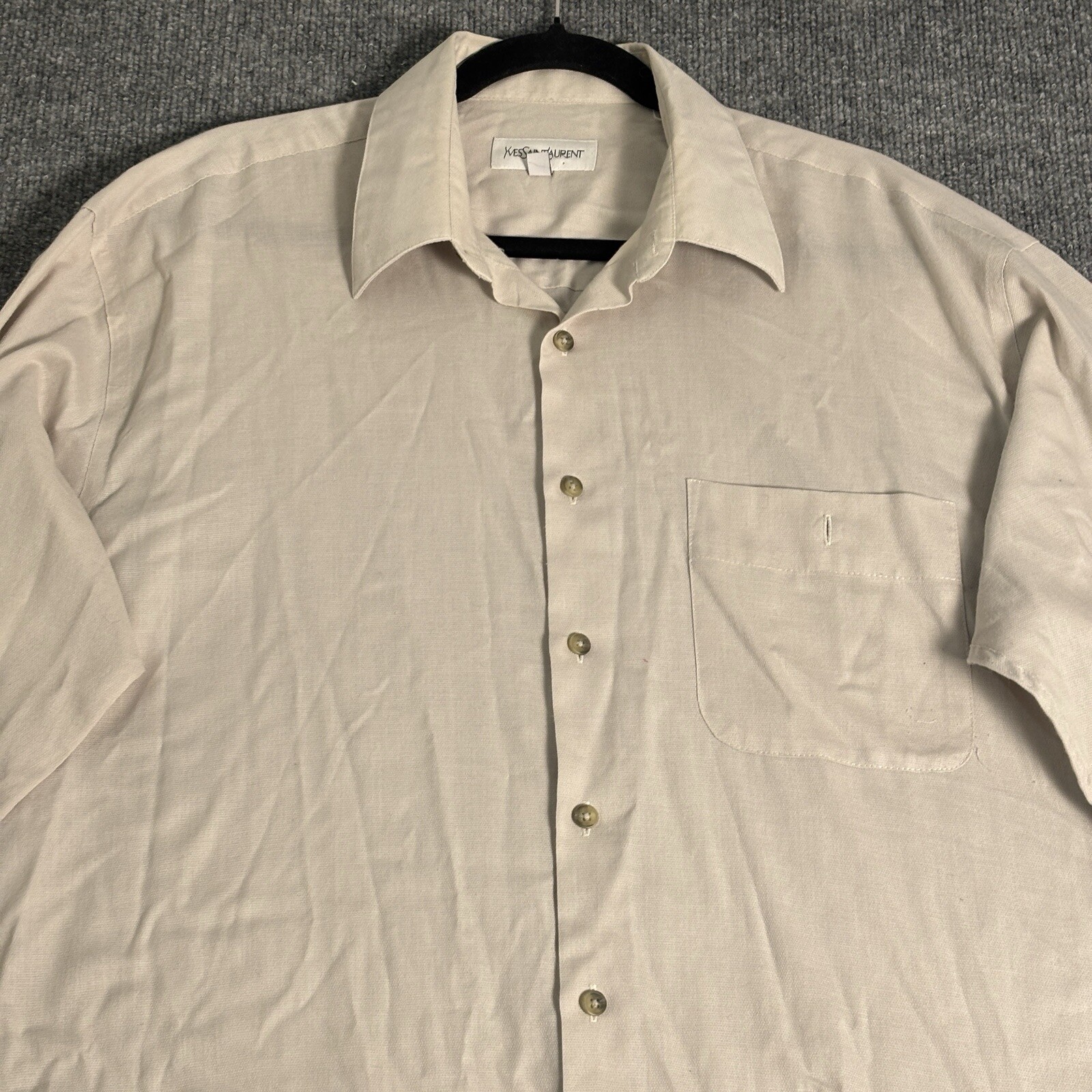Camicia elegante uomo vintage Yves Saint Laurent 16 5 beige misto cotone con bottoni