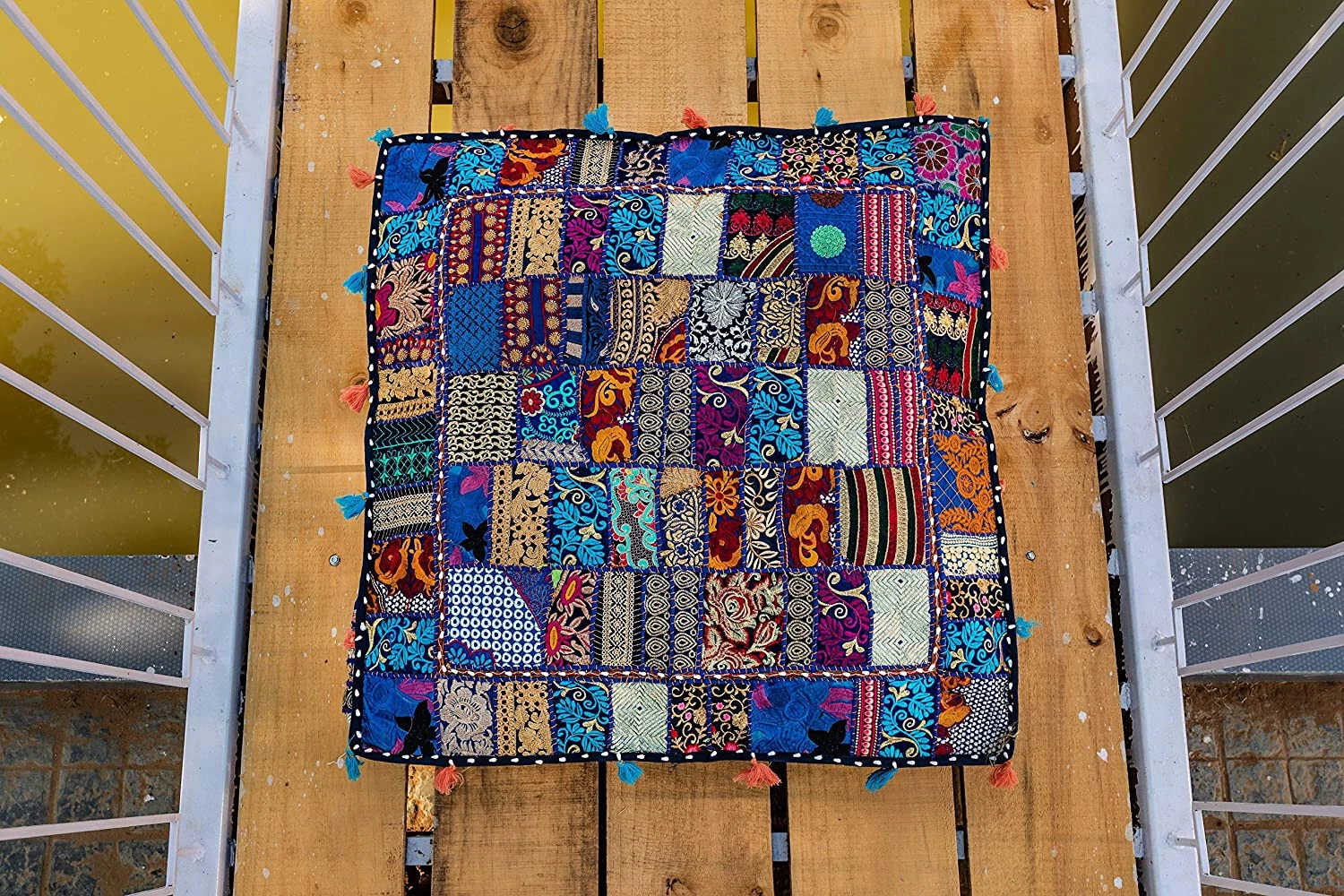 Bohemian Large Square Floor Pillow Throw Case Indian Patchwor Cushion Cover Pouf