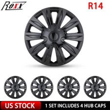 14" Set of 4 Black Snap On Wheel Hub Caps Trim Rings fit R14 Tire & Steel Rims