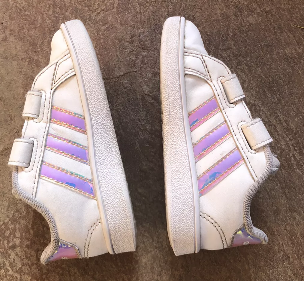 AUTH ADIDAS TODDLER GIRL SIZE 6 GRAND COURT WHITE SNEAKERS Hook Loop Shoes