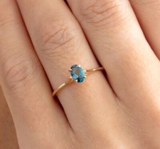 18k Gold Plated Blue Topaz Engagement, Dainty, Proposal ring, Best Valentine Gif