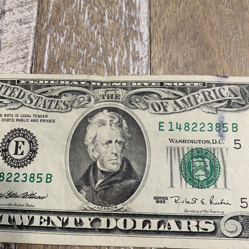 1995 $20 Twenty Dollar Bill Federal Reserve Note Vintage Off Center Cut - Picture 4 of 8